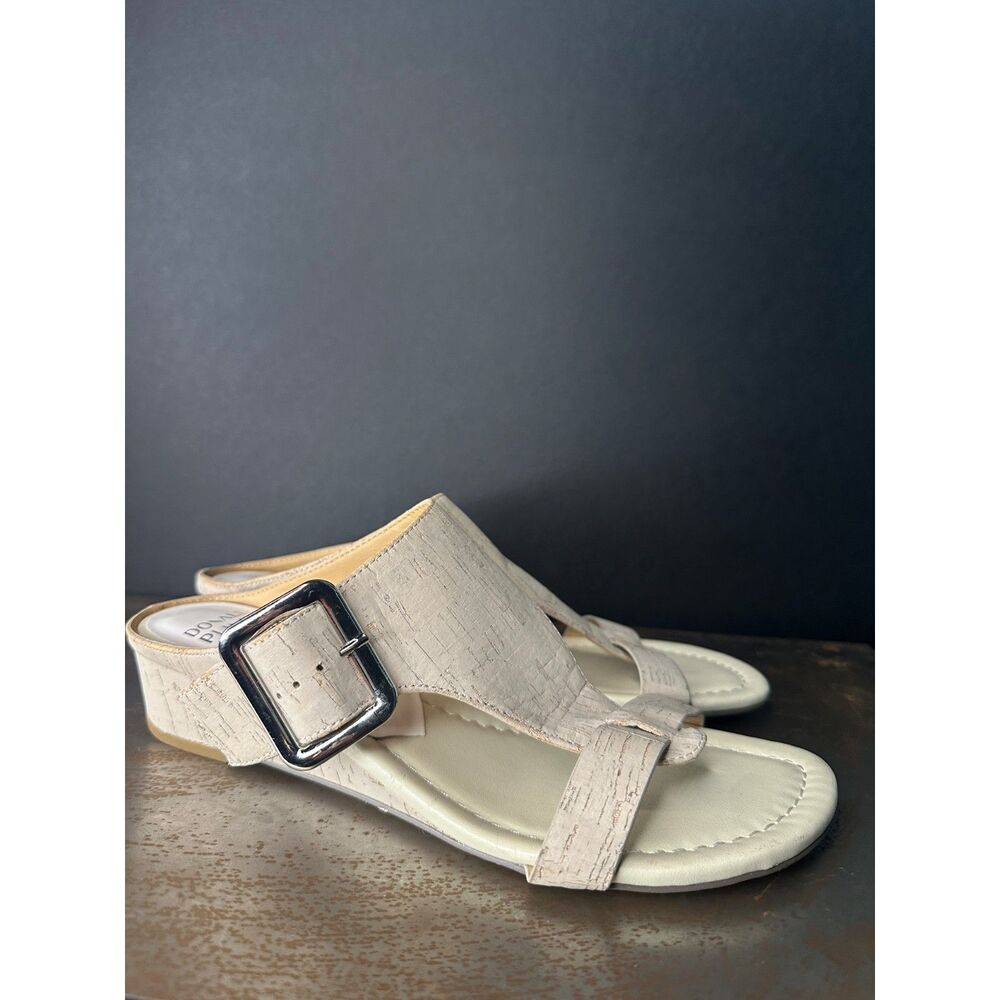 Donald Pliner Slide Sandals 9.5 Cork Wedge Chic Vacation Cruise Cream Tan Vine